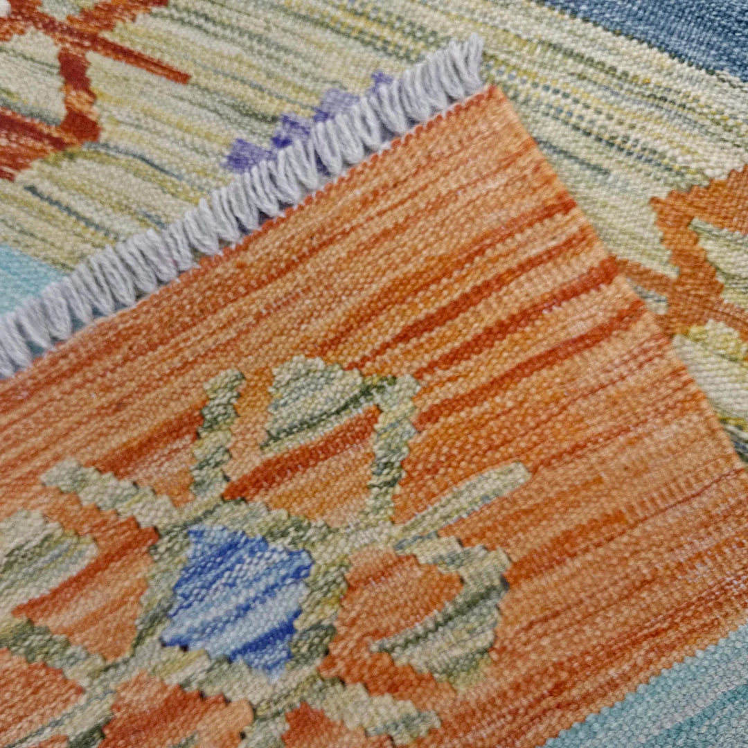 Afghan Vegetable Kilim Rug 2' 7" x 3' 11" Flat-Weave | No. AL575644