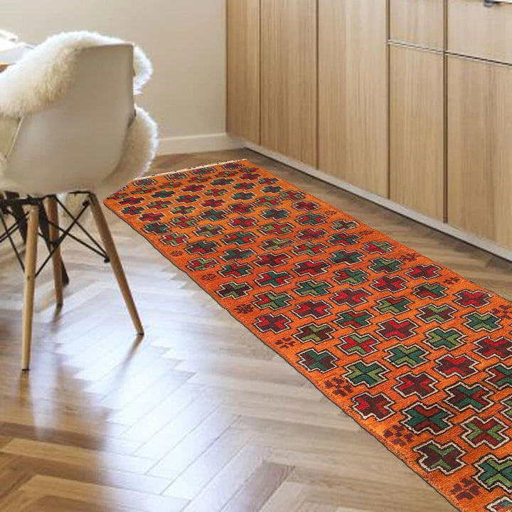 Orange Afghan Baluchi Rug 2' 4" x 7' 9" Hand-Knotted | No. AL57570
