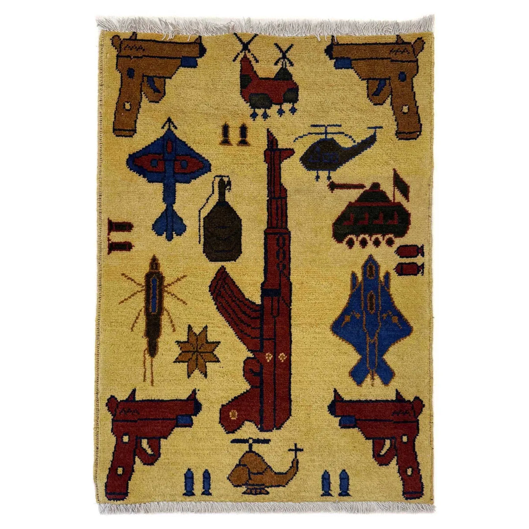 Yellow Afghan War Rug 1' 11" x 2' 10" Hand-Knotted | No. AL57599