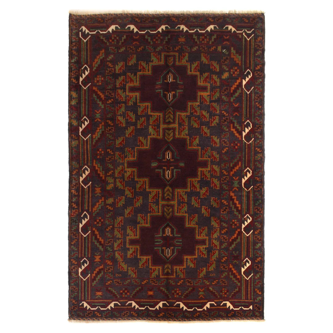Afghan Baluchi Rug 3' 8" x 6' 3" Hand-Knotted | No. AL57688