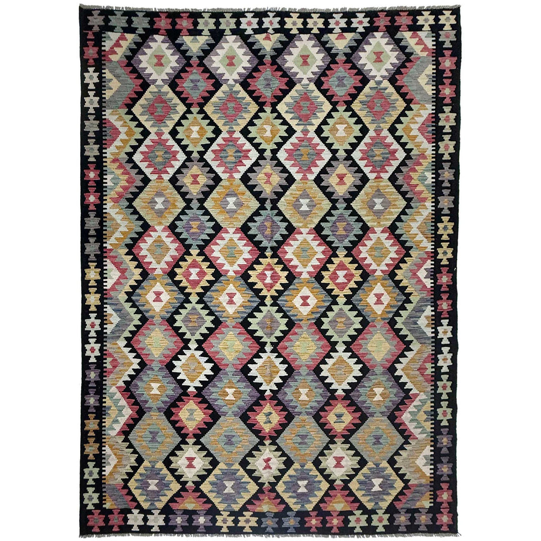 Afghan Vegetable Kilim Rug 6' 9" x 9' 11" Flat-Weave | No. AL576880
