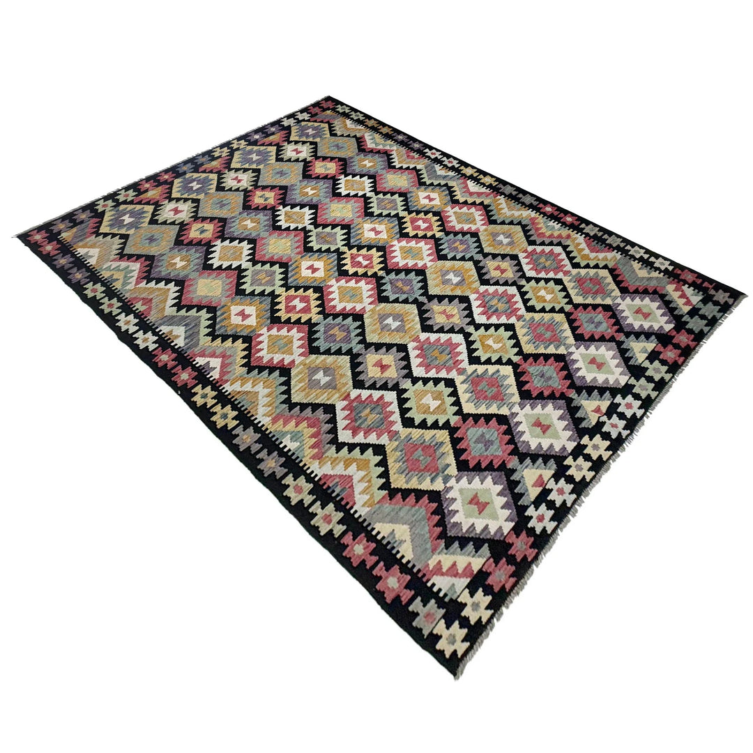 Afghan Vegetable Kilim Rug 6' 9" x 9' 11" Flat-Weave | No. AL576880