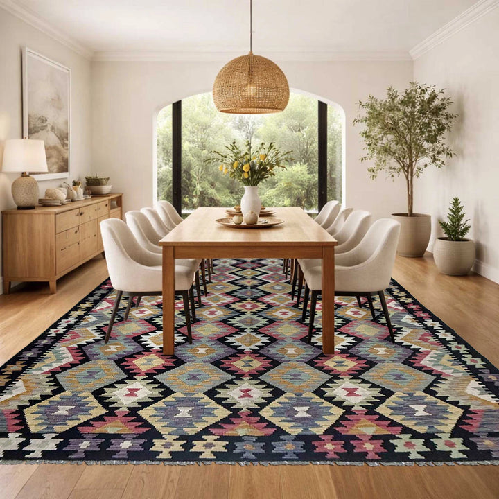 Afghan Vegetable Kilim Rug 6' 9" x 9' 11" Flat-Weave | No. AL576880