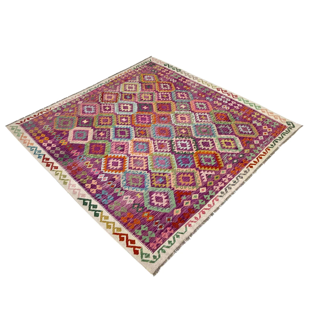 Afghan Vegetable Kilim Rug 8' 9" x 10' 2" Flat-Weave | No. AL577261