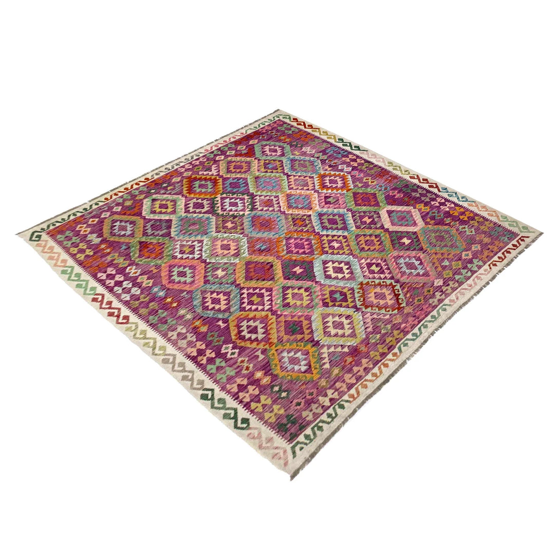Afghan Vegetable Kilim Rug 8' 9" x 10' 2" Flat-Weave | No. AL577261