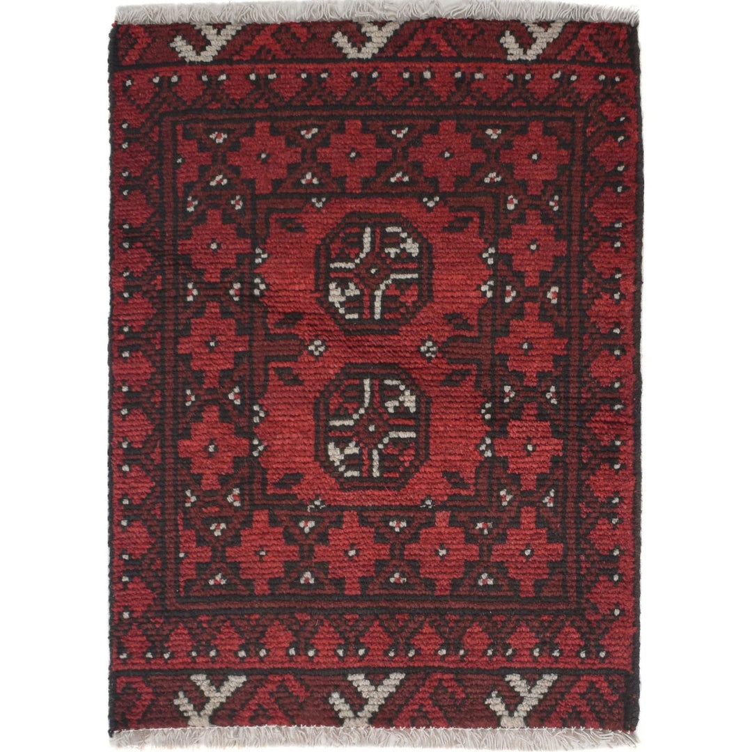 Red Afghan Oriental Rug 1' 7" x 2' 2" Hand-Knotted | No. AL57775