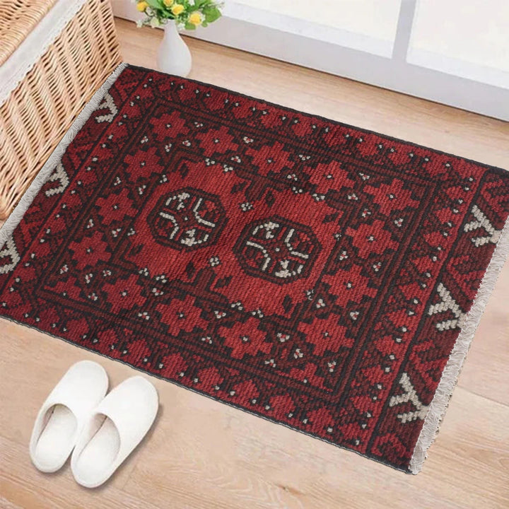 Red Afghan Oriental Rug 1' 7" x 2' 2" Hand-Knotted | No. AL57775