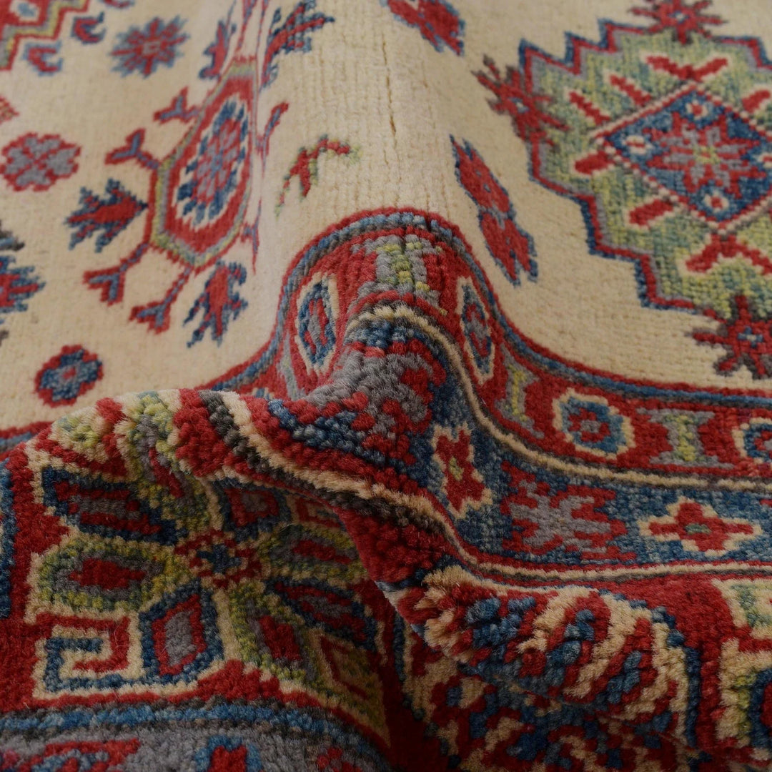 Ivory Afghan Kazak Rug 4' 10" x 6' 5" Hand-Knotted | No. AL57841