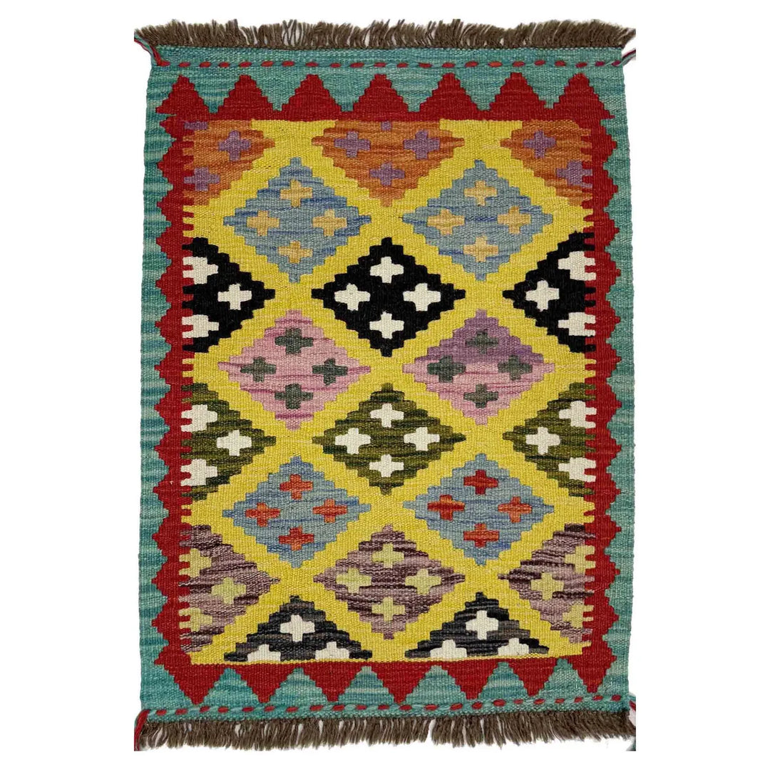 Afghan Vegetable Kilim Rug 2' 0" x 2' 9" Flat-Weave | No. AL578429
