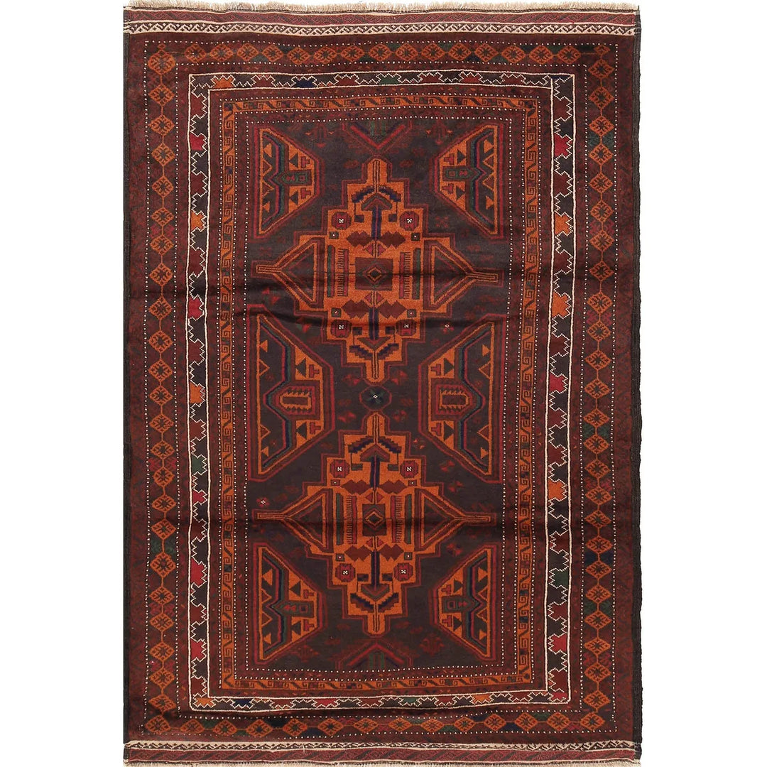 Afghan Baluchi Rug 4' 2" x 6' 3" Hand-Knotted | No. AL57847