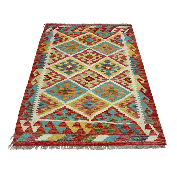 Afghan Vegetable Kilim Rug 3' 3" x 4' 9" Flat-Weave | No. AL578903