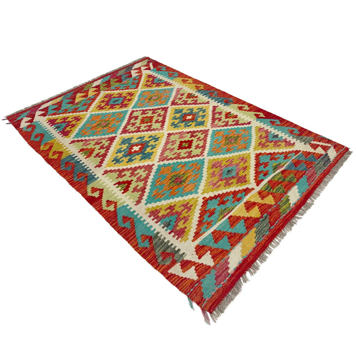Afghan Vegetable Kilim Rug 3' 3" x 4' 9" Flat-Weave | No. AL578903