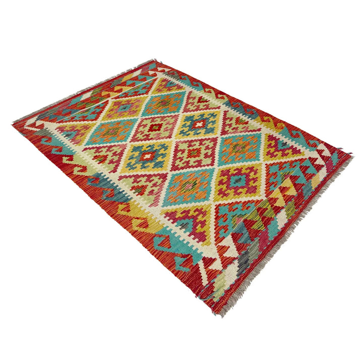 Afghan Vegetable Kilim Rug 3' 3" x 4' 9" Flat-Weave | No. AL578903