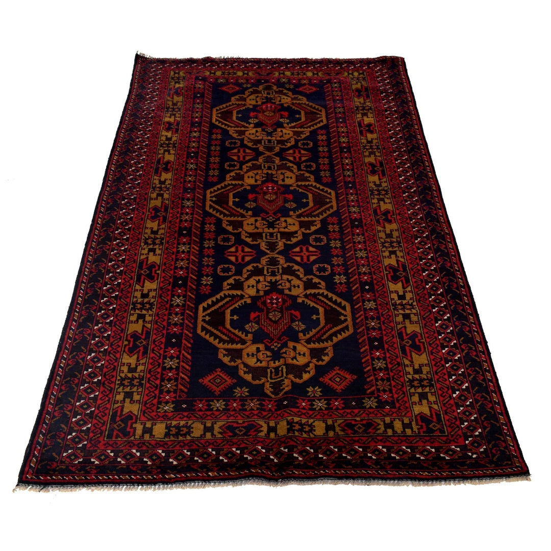 Blue Afghan Baluchi Rug 4' 0" x 6' 9" Hand-Knotted | No. AL57918
