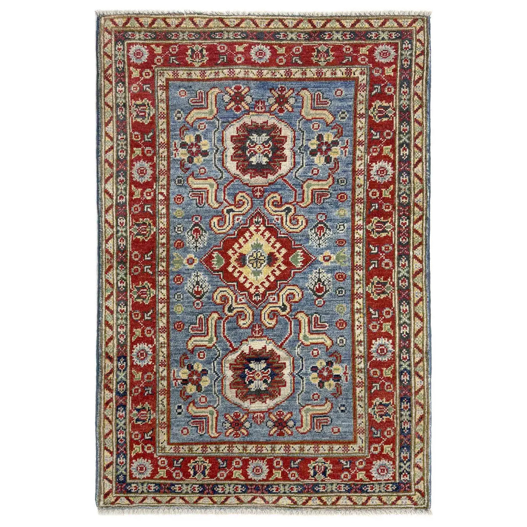 Blue Afghan Kazak Rug 2'7" x 4'0" Hand-Knotted | No. AL57962