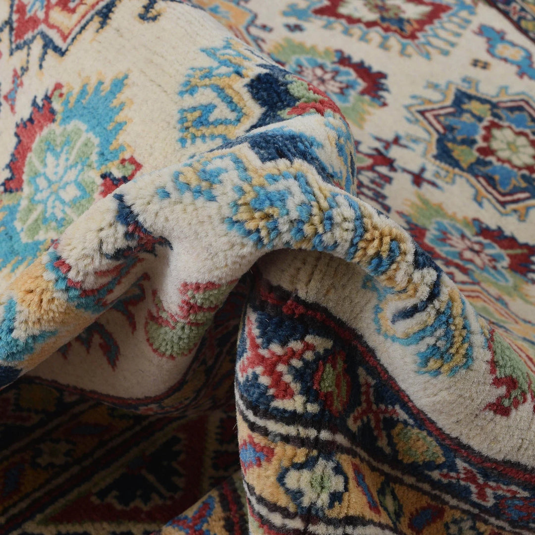 Ivory Afghan Kazak Rug 4' 11" x 7' 1" Hand-Knotted | No. AL57972