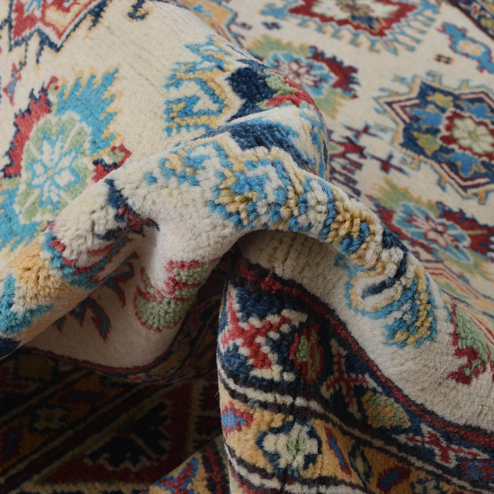 Ivory Afghan Kazak Rug 4' 11" x 7' 1" Hand-Knotted | No. AL57972