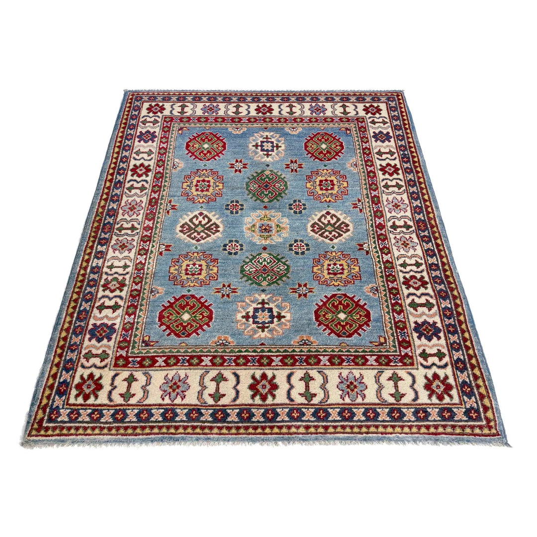 Blue Afghan Kazak Rug 3' 5" x 5' 1" Hand-Knotted | No. AL57981