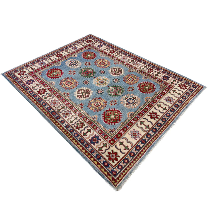 Blue Afghan Kazak Rug 3' 5" x 5' 1" Hand-Knotted | No. AL57981