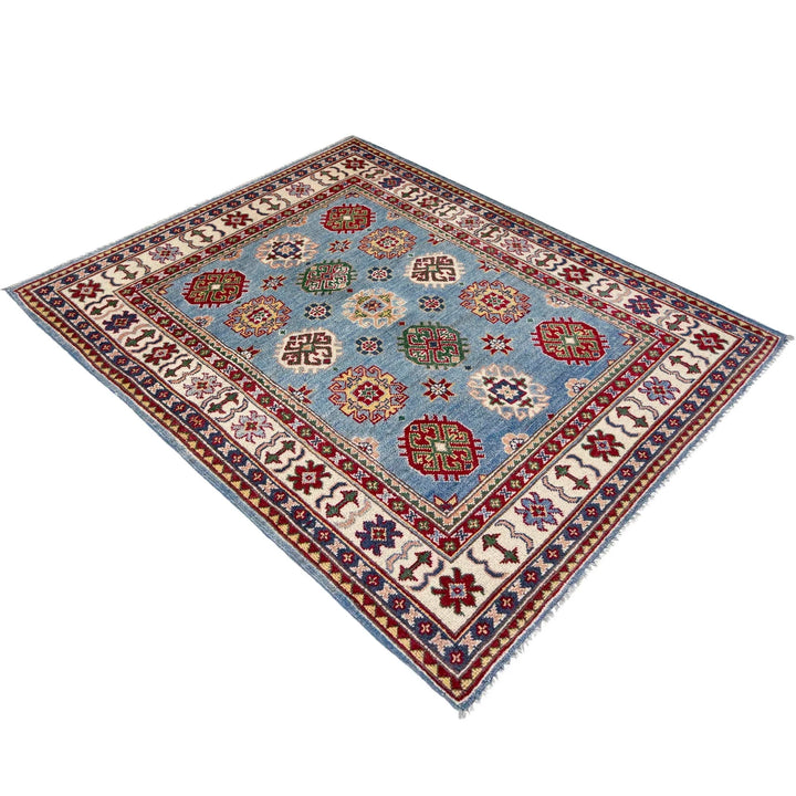 Blue Afghan Kazak Rug 3' 5" x 5' 1" Hand-Knotted | No. AL57981