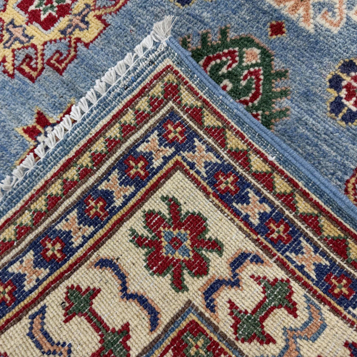 Blue Afghan Kazak Rug 3' 5" x 5' 1" Hand-Knotted | No. AL57981