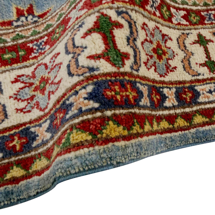 Blue Afghan Kazak Rug 3' 5" x 5' 1" Hand-Knotted | No. AL57981