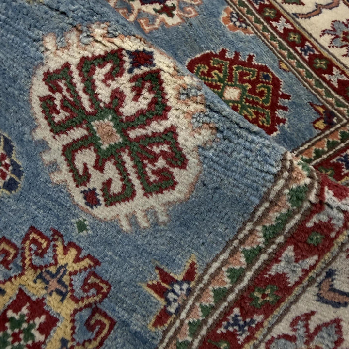 Blue Afghan Kazak Rug 3' 5" x 5' 1" Hand-Knotted | No. AL57981