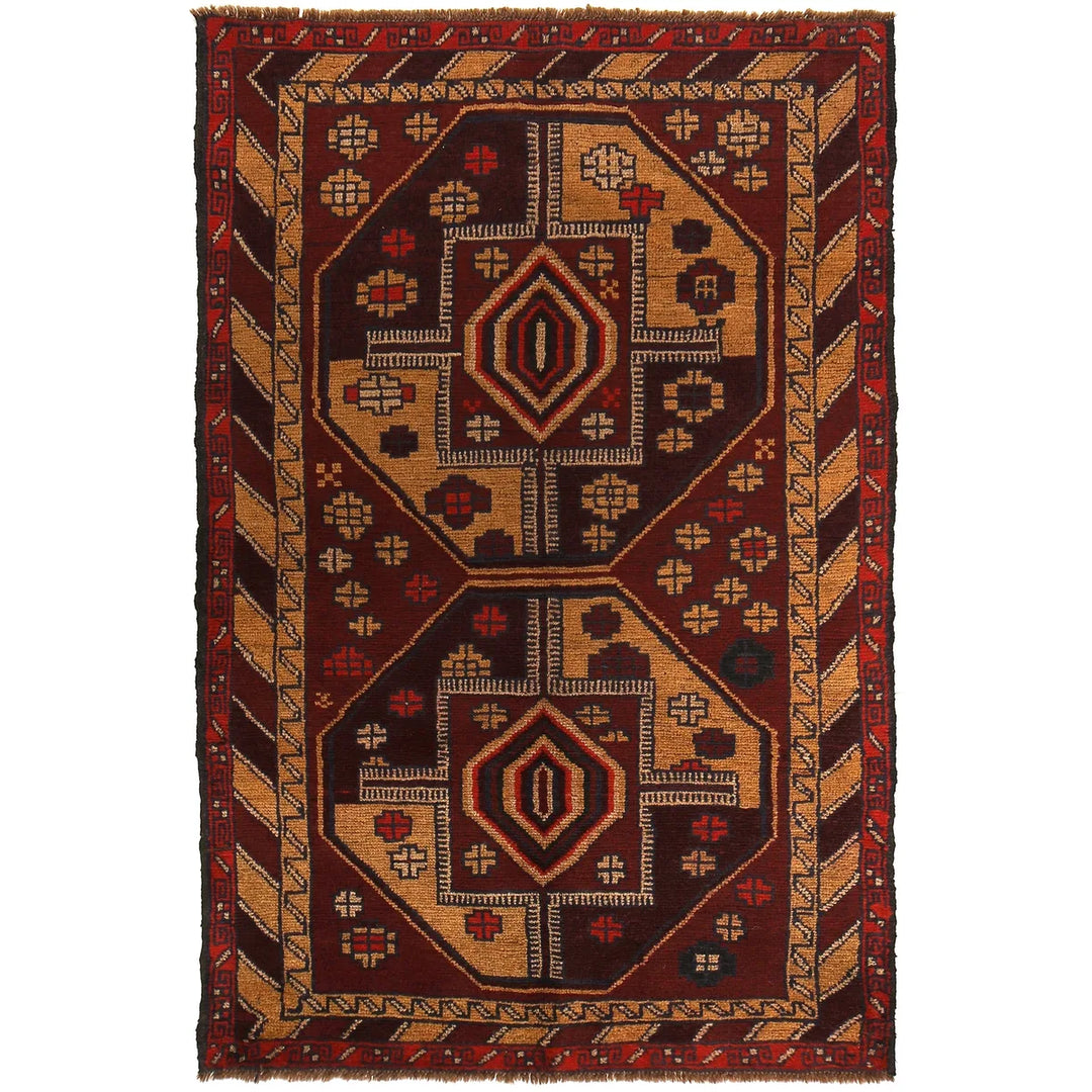 Afghan Baluchi Rug 3' 10" x 6' 4" Hand-Knotted | No. AL57983