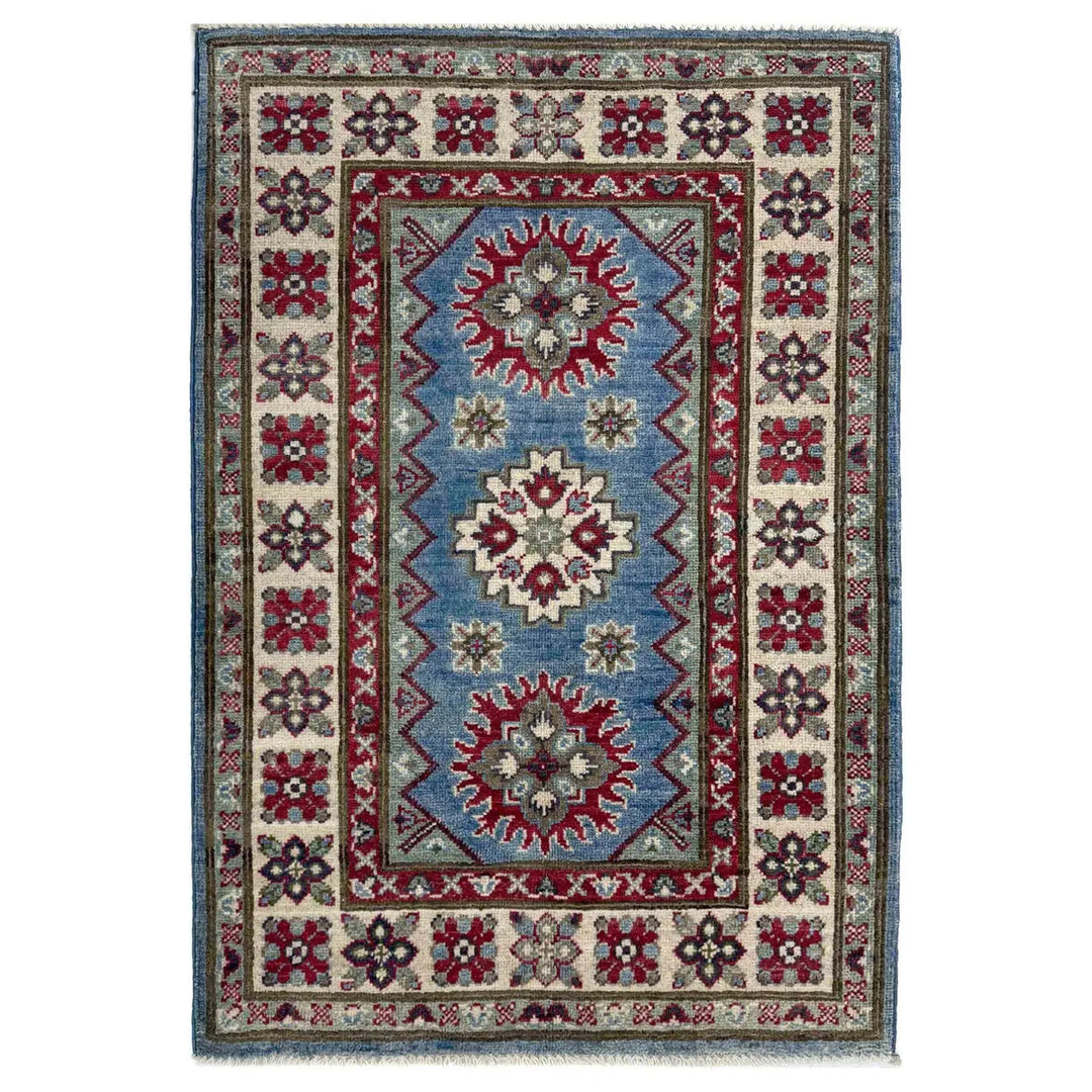 Blue Afghan Kazak Rug 2' 8" x 4' 2" Hand-Knotted | No. AL57989