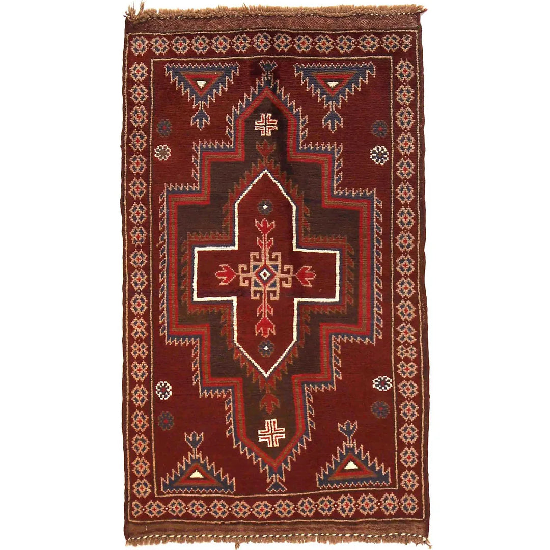 Red Afghan Baluchi Rug 2' 10" x 4' 6" Hand-Knotted | No. AL57991