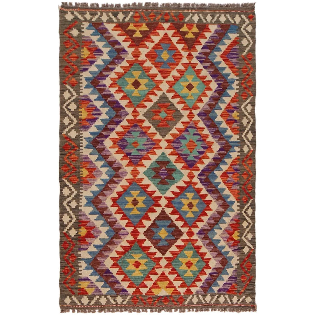 Afghan Kilim Rug 3' 4" x 5' 3" Flat-Weave | No. AL58001