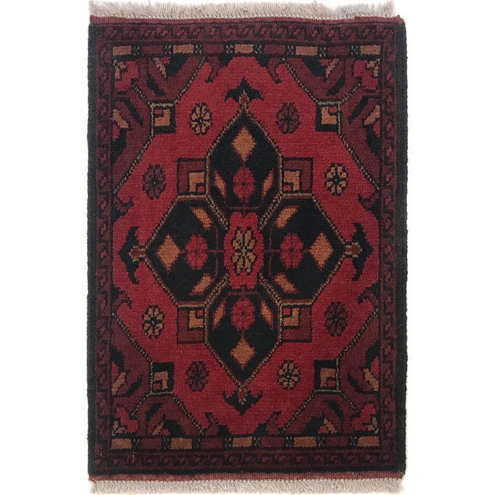 Red Afghan Oriental Doormat 1' 5" x 2' 0" Hand-Knotted | No. AL58030