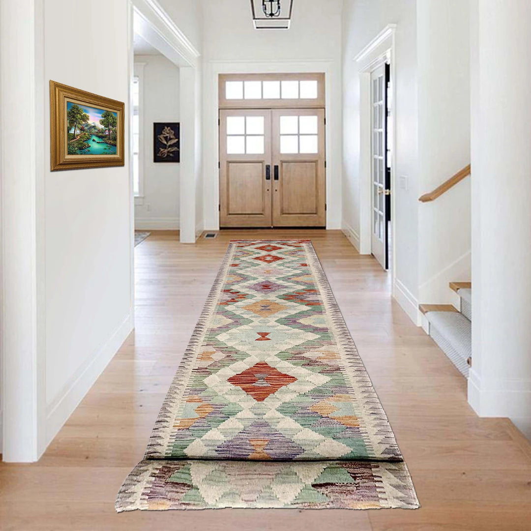 Multicolor Afghan Vegetable Kilim Rug 2' 7" x 15' 1" Flat-Weave | No. AL58065