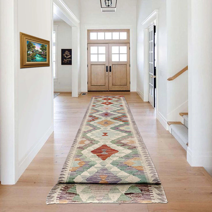 Multicolor Afghan Vegetable Kilim Rug 2' 7" x 15' 1" Flat-Weave | No. AL58065