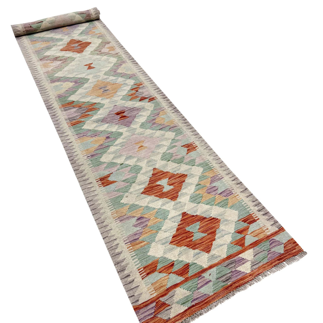 Multicolor Afghan Vegetable Kilim Rug 2' 7" x 15' 1" Flat-Weave | No. AL58065