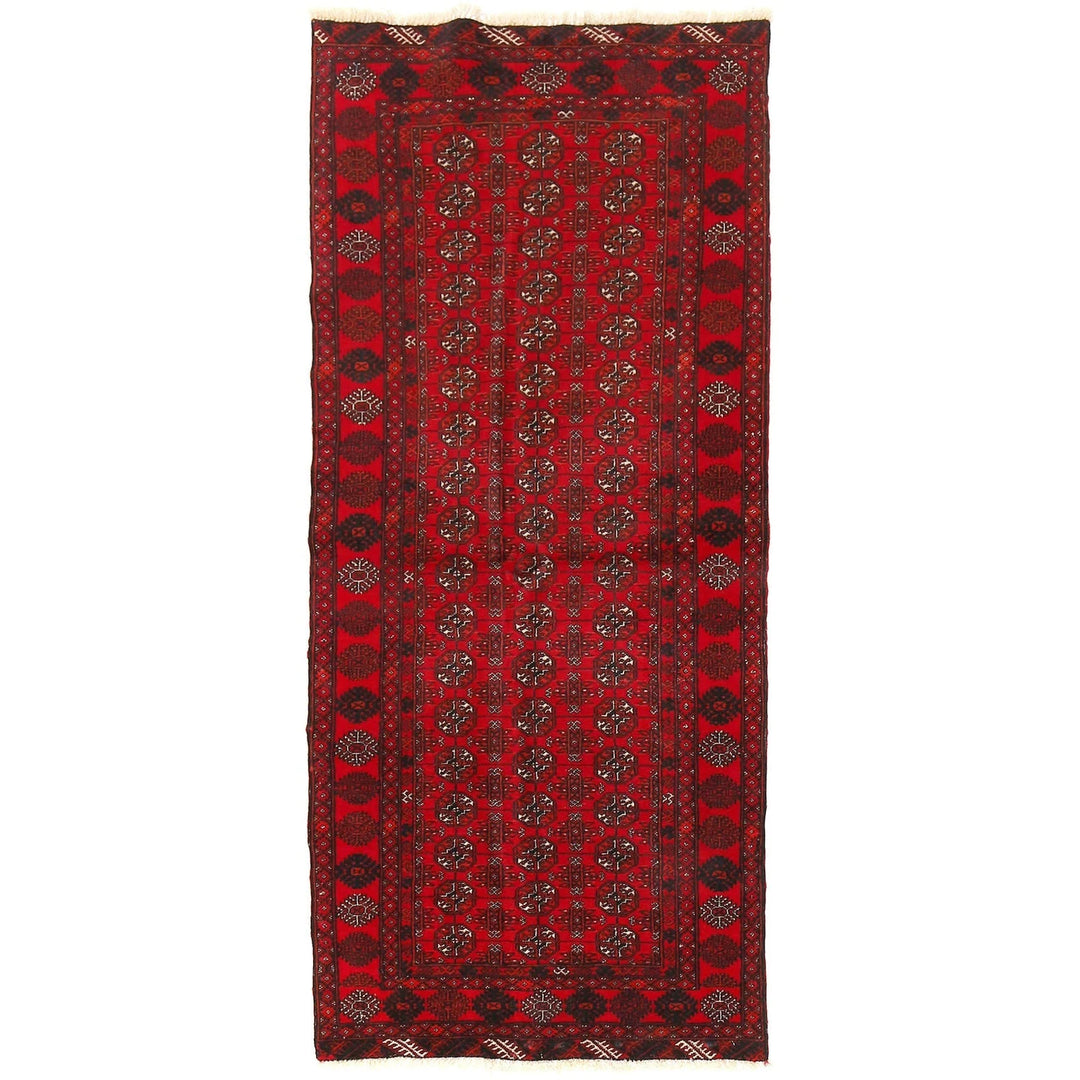 Red Afghan Bokhara Rug 2' 5" x 6' 0" Hand-Knotted | No. AL58067