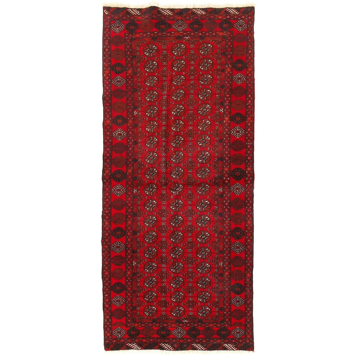 Red Afghan Bokhara Rug 2' 5" x 6' 0" Hand-Knotted | No. AL58067