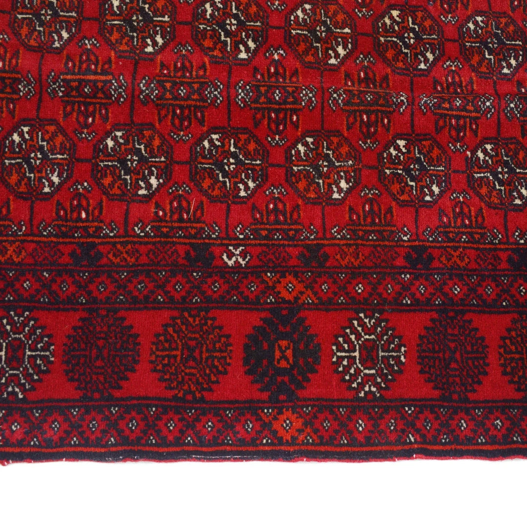 Red Afghan Bokhara Rug 2' 5" x 6' 0" Hand-Knotted | No. AL58067