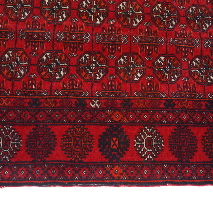 Red Afghan Bokhara Rug 2' 5" x 6' 0" Hand-Knotted | No. AL58067