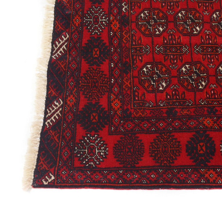 Red Afghan Bokhara Rug 2' 5" x 6' 0" Hand-Knotted | No. AL58067