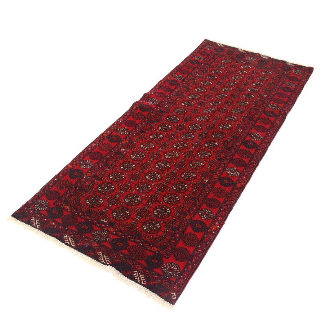 Red Afghan Bokhara Rug 2' 5" x 6' 0" Hand-Knotted | No. AL58067