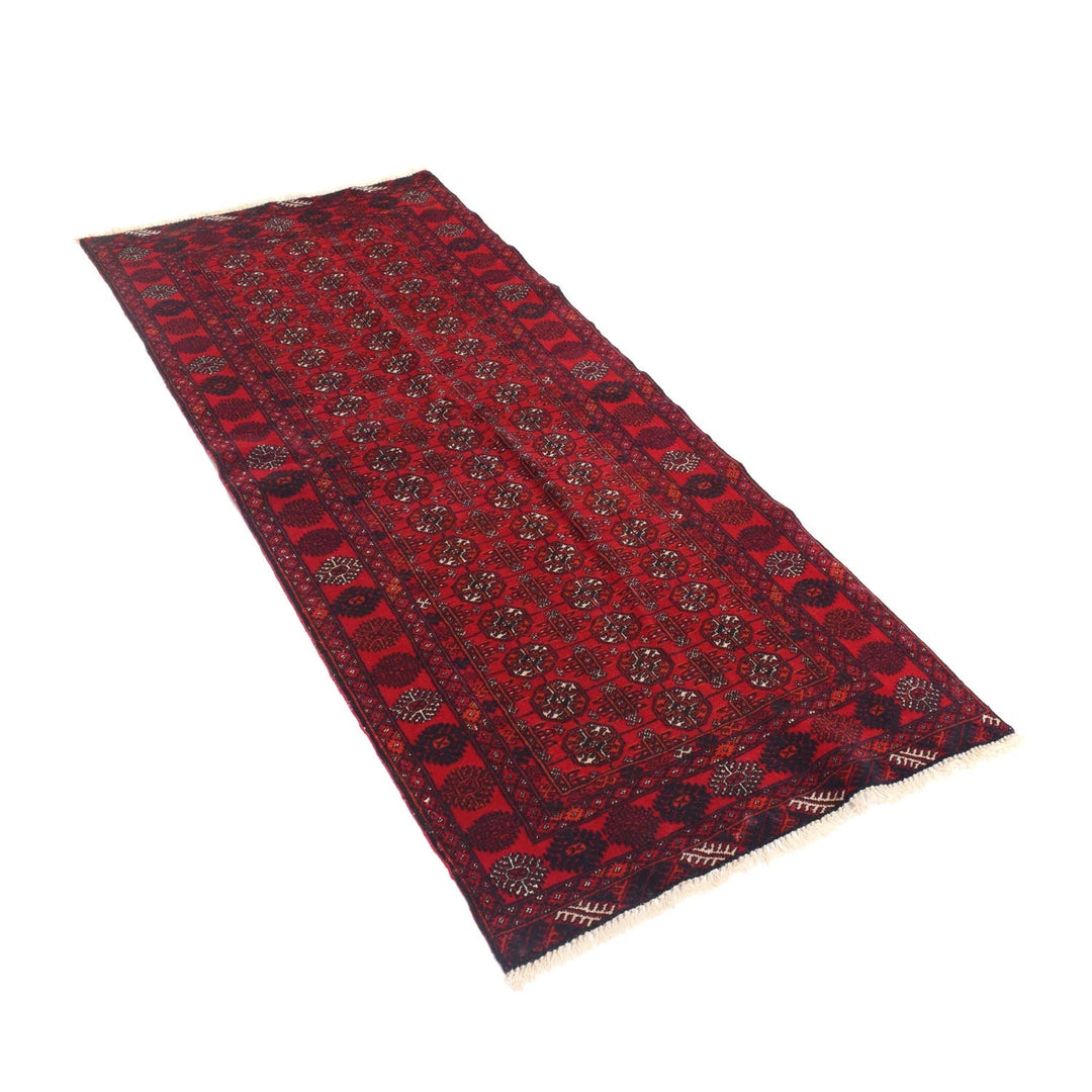 Red Afghan Bokhara Rug 2' 5" x 6' 0" Hand-Knotted | No. AL58067