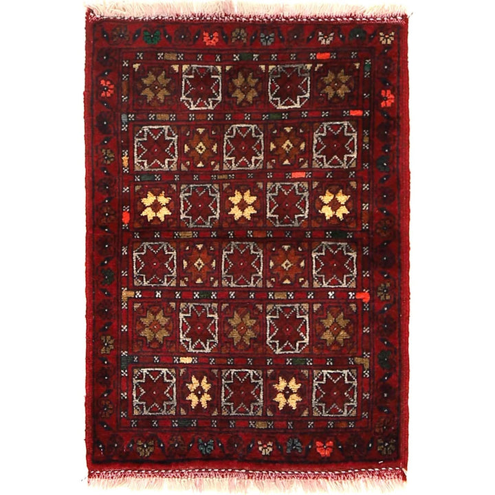 Red Afghan Oriental Doormat 1' 9" x 2' 6" Hand-Knotted | No. AL58075