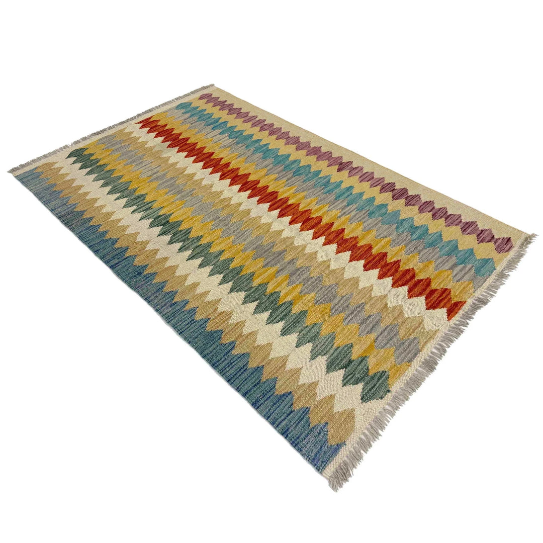 Afghan Vegetable Kilim Rug 2' 7" x 4' 3" Flat-Weave | No. AL581215