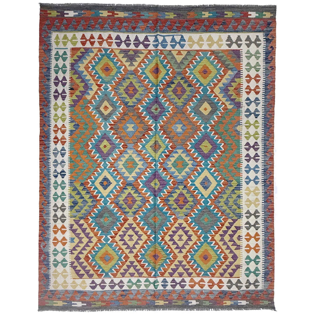 Afghan Vegetable Kilim Rug 6' 9" x 9' 7" Flat-Weave | No. AL58122