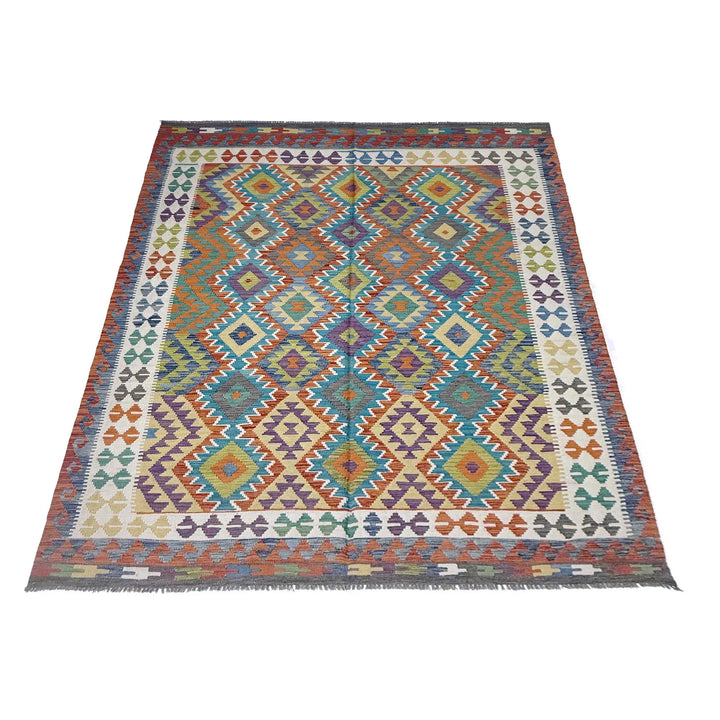 Afghan Vegetable Kilim Rug 6' 9" x 9' 7" Flat-Weave | No. AL58122