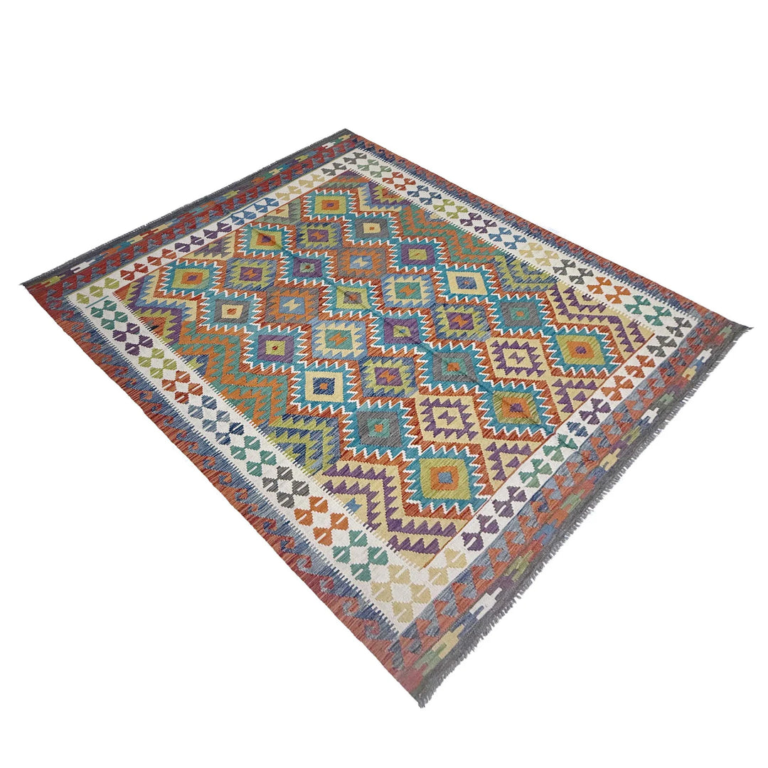Afghan Vegetable Kilim Rug 6' 9" x 9' 7" Flat-Weave | No. AL58122