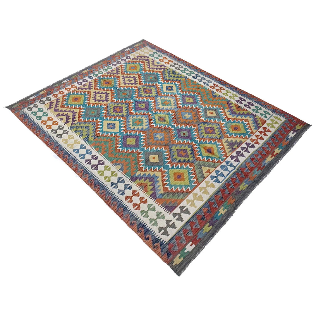 Afghan Vegetable Kilim Rug 6' 9" x 9' 7" Flat-Weave | No. AL58122