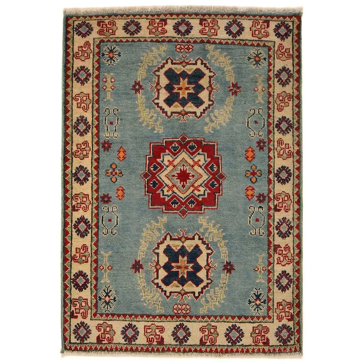Blue Afghan Kazak Rug 2' 9" x 3' 10" Hand-Knotted | No. AL58130