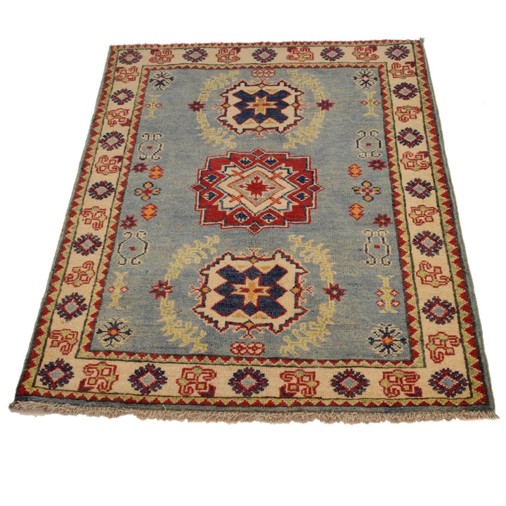 Blue Afghan Kazak Rug 2' 9" x 3' 10" Hand-Knotted | No. AL58130